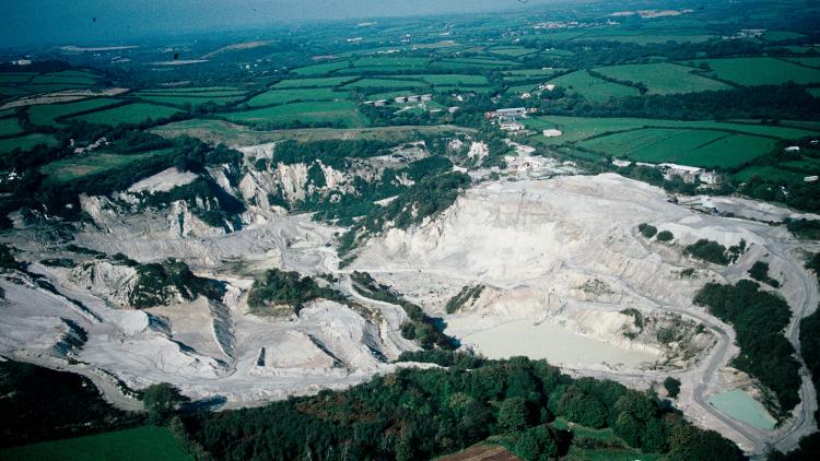 Aerial shot of Bodelva pit in Cornwall 