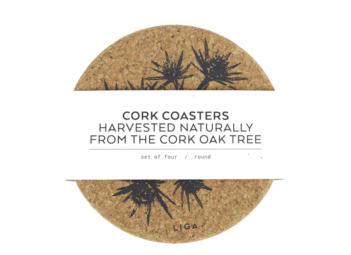 Cork sea holly coasters set of 4