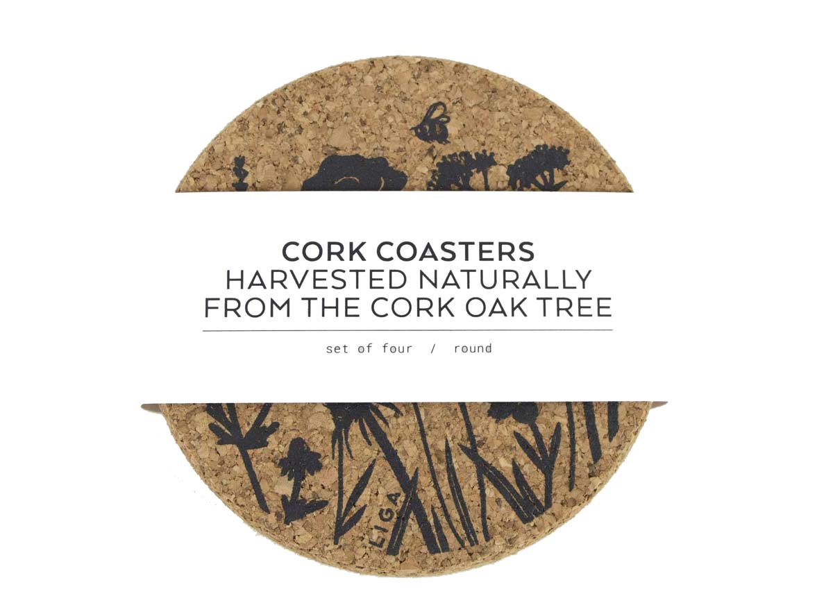 Cork wildflower coasters set of 4