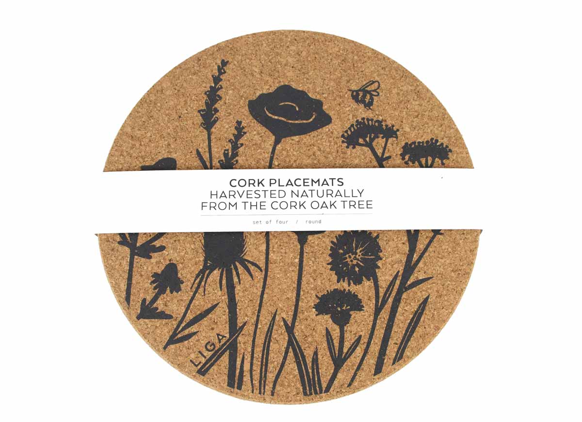 Cork wildflower placemats set of 4