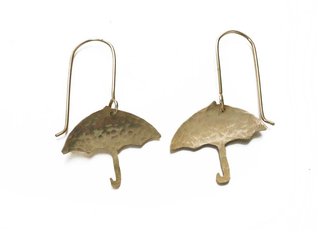 Brass earrings umbrellas Eden Project Shop
