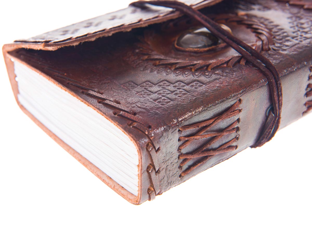 Embossed Leather Journal With Stone, Leather Embossed Journal