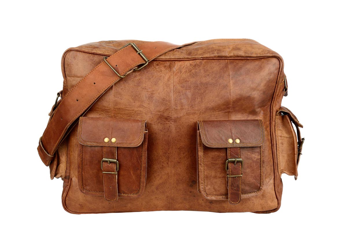 mens brown leather overnight bolsa