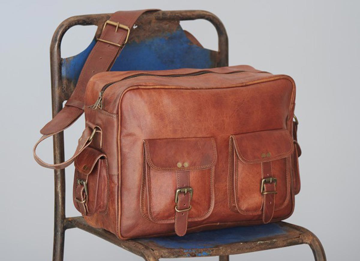 Large brown leather overnight bag Eden Project Shop