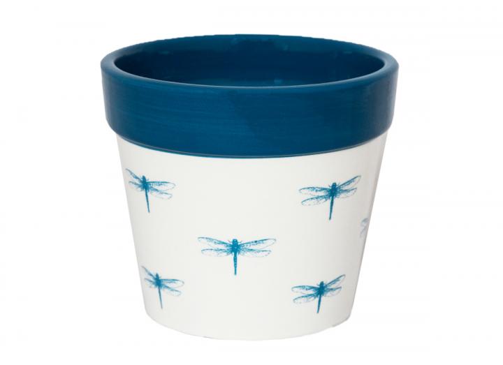 Botanical dragonfly print plant pot from Ivyline, available in 7cm, 10cm & 13cm