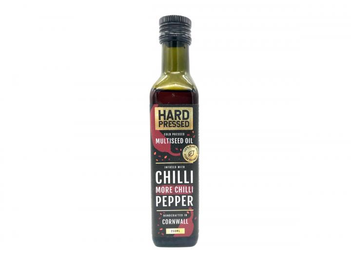 Cold pressed, multiseed oil infused with chilli & pepper. Handcrated in Cornwall By Hard Pressed.