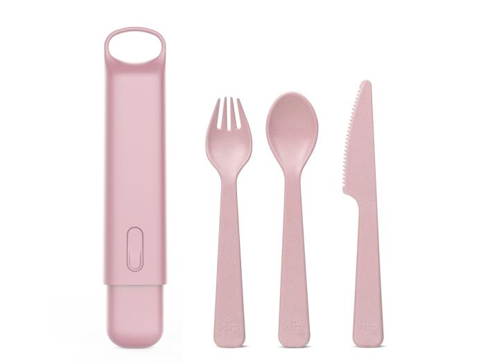 Hip with Purpose cutlery in a case in dusty pink