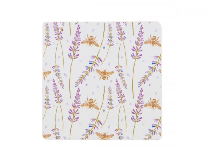 Eden Project lavender & bees print bamboo coaster