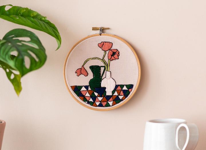Geometric poppies modern embroidery kit