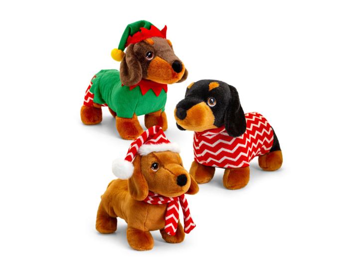 Keel Toys Keeleco Dachshund in a Christmas outfit