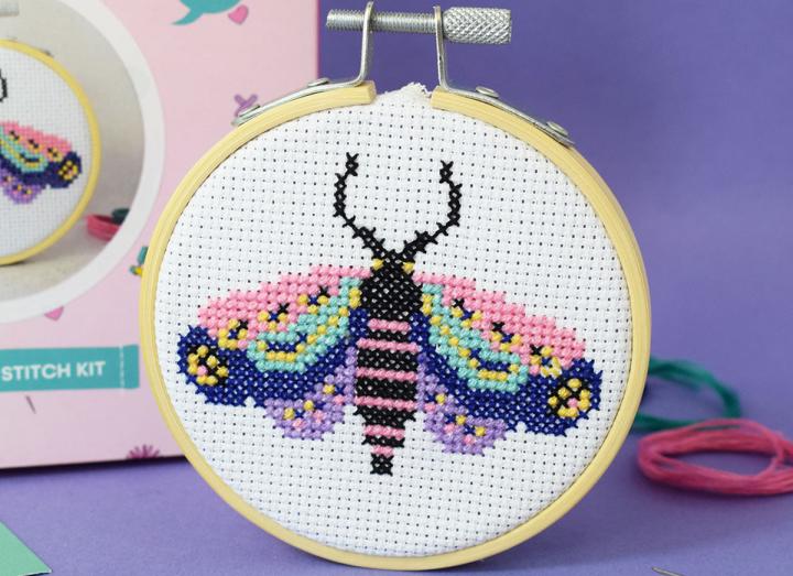 Moth mini cross stitch kit