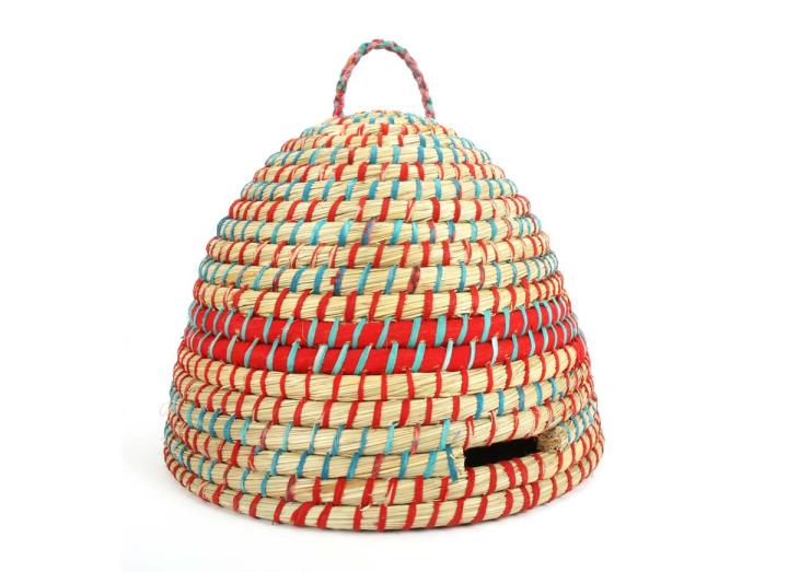 Artisan natural bee skep made from recycled saris
