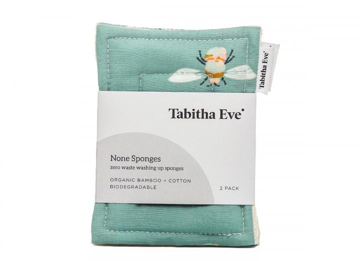 None sponge pack of 2 in bumblebuzz print, handmade by Tabitha Eve. Plastic free cleaning.