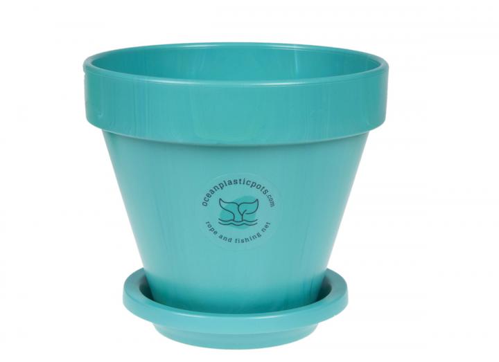 Blue ocean plastic plant pot & saucer