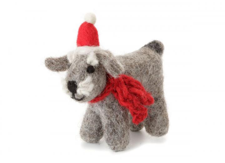 Schnauzer with hat & scarf hanging decoration from Amica Felt