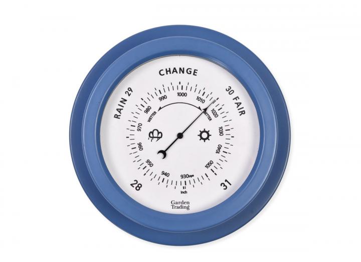 Tenby powder coated steel barometer in Lulworth blue from Garden Trading