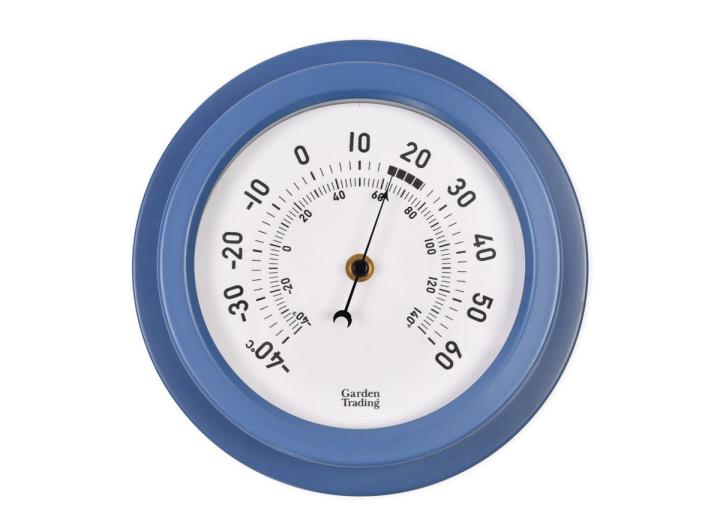 Tenby powder coated steel thermometer in Lulworth blue from Garden Trading