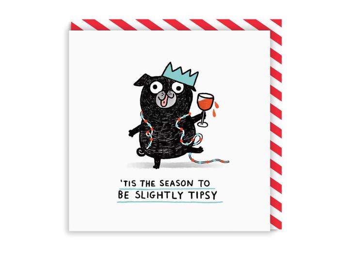 Tis the season to be slightly tipsy square Christmas card
