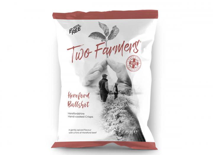 Two Farmers Hereford Bullshot Crisps 150g, packaged in compostable packaging