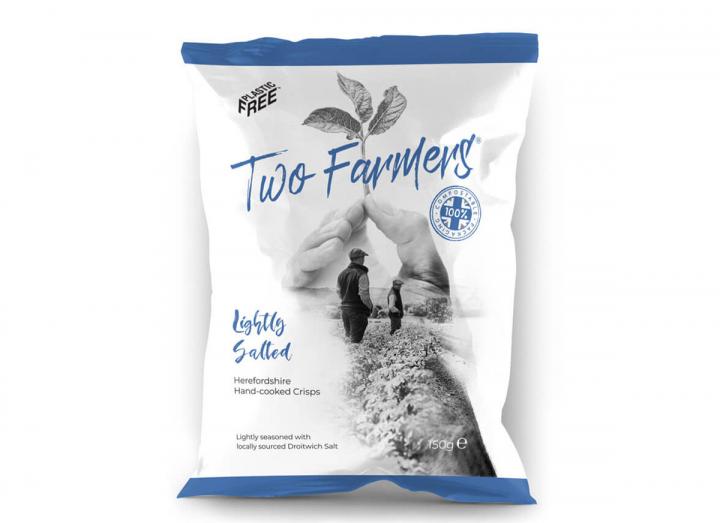 Two Farmers Lightly Salted Crisps 150g, packaged in compostable packaging