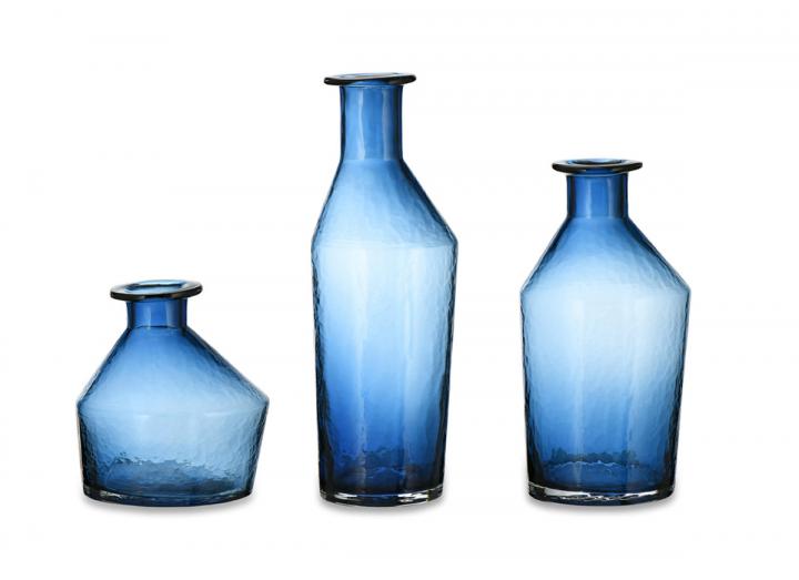 Zaani glass vases in indigo from Nkuku