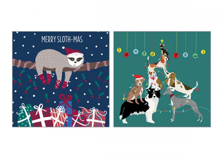 Merry slothmas & santa paws card pack