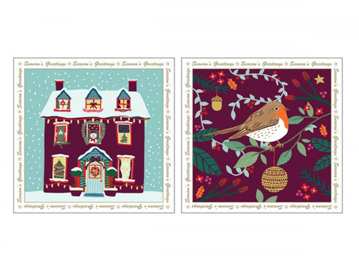 Winter house & robin Christmas card pack