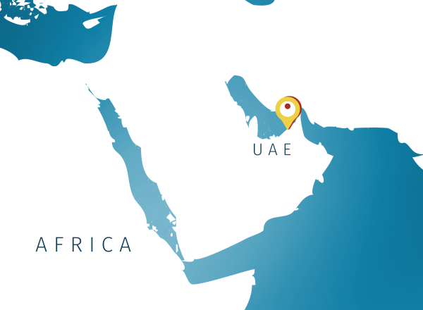 Map of UAE with Dubai marked with a pin