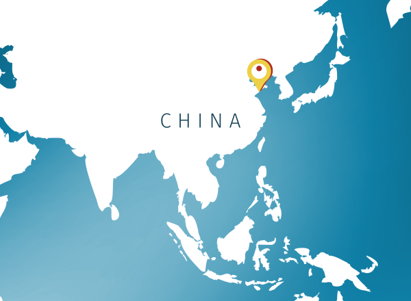 Map of China with Qingdao marked by a pin