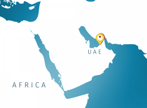 Map of UAE with Dubai marked with a pin