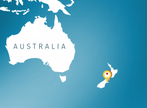 Map of New Zealand with Christchurch marked with a pin