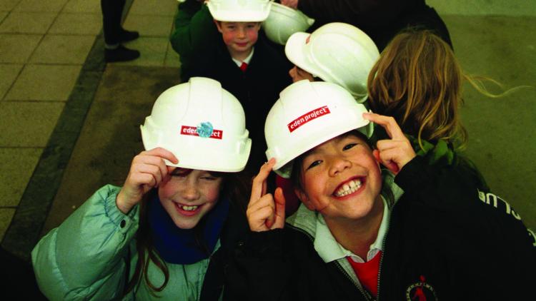Children in hard hats at the Eden Project