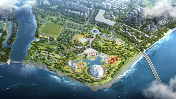Aerial CGI impression of Eden Project Qingdao
