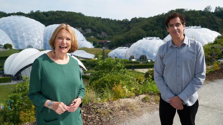 Landscape Artist of the Year presenters Joan Bakewell and Stephen Mangan