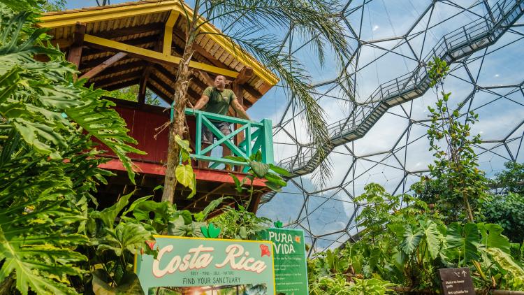 Costa Rica Eco Lodge at the Eden Project with Living Landscapes General Technician Isaac Bridet, who helped build the lodge