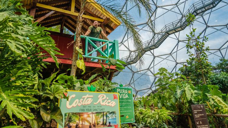 Costa Rica Eco Lodge at the Eden Project with Living Landscapes General Technician Isaac Bridet, who helped build the lodge