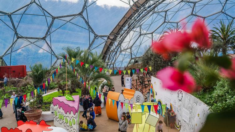 Giant food sculptures in the Mediterranean Biome at the Eden Project