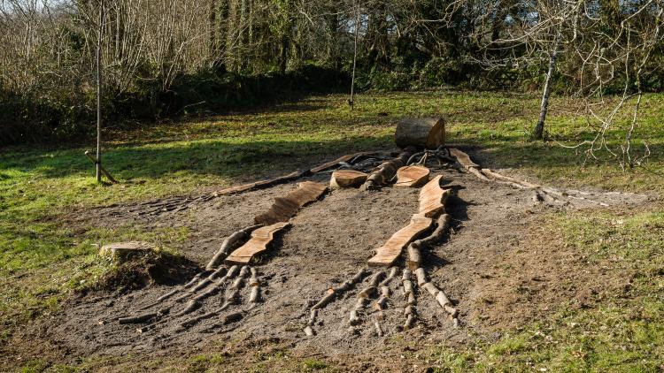 Giant stick skeleton sculpture