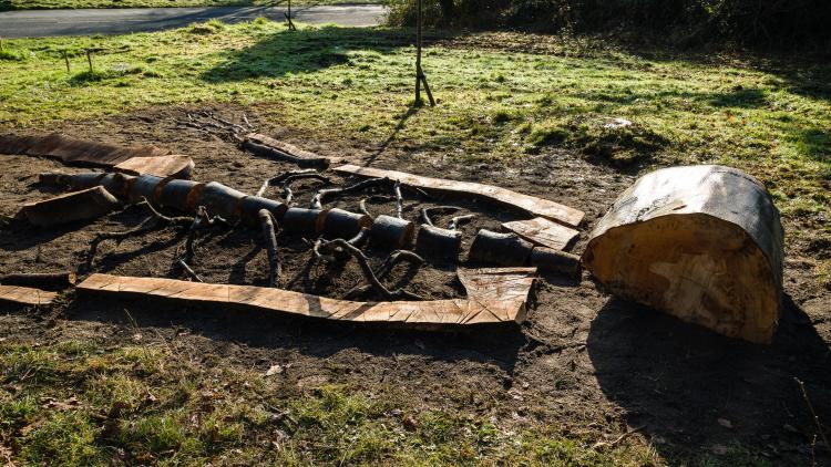 Giant stick skeleton sculpture