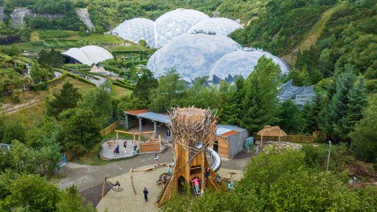 Drone shot of Nature's Playground structure with Biomes in the background