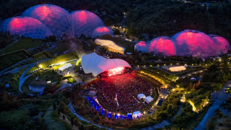 Drone photo of the Eden Sessions Stage at night