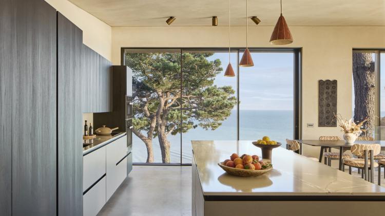 Kitchen with sea views