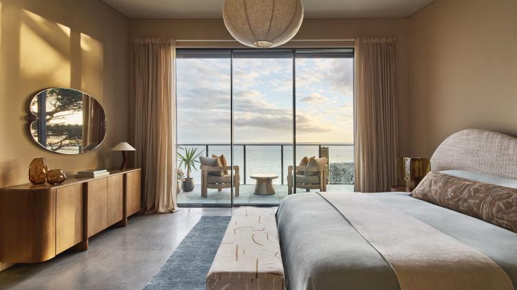 Bedroom with sea views