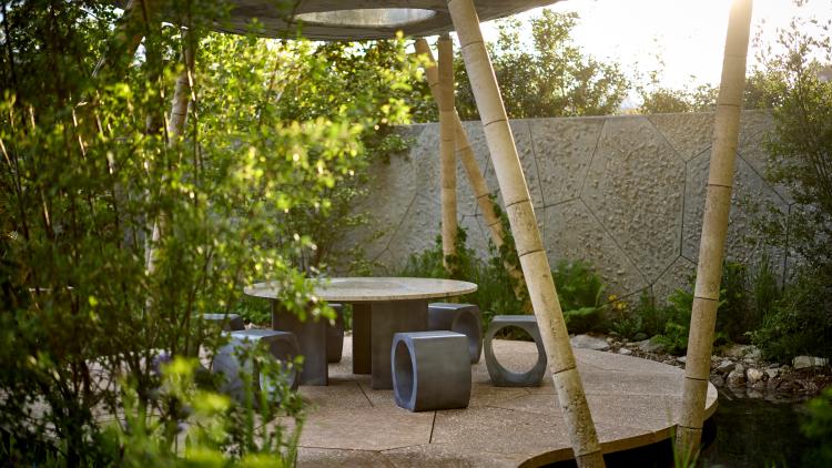 Outdoor classroom space with table and chairs