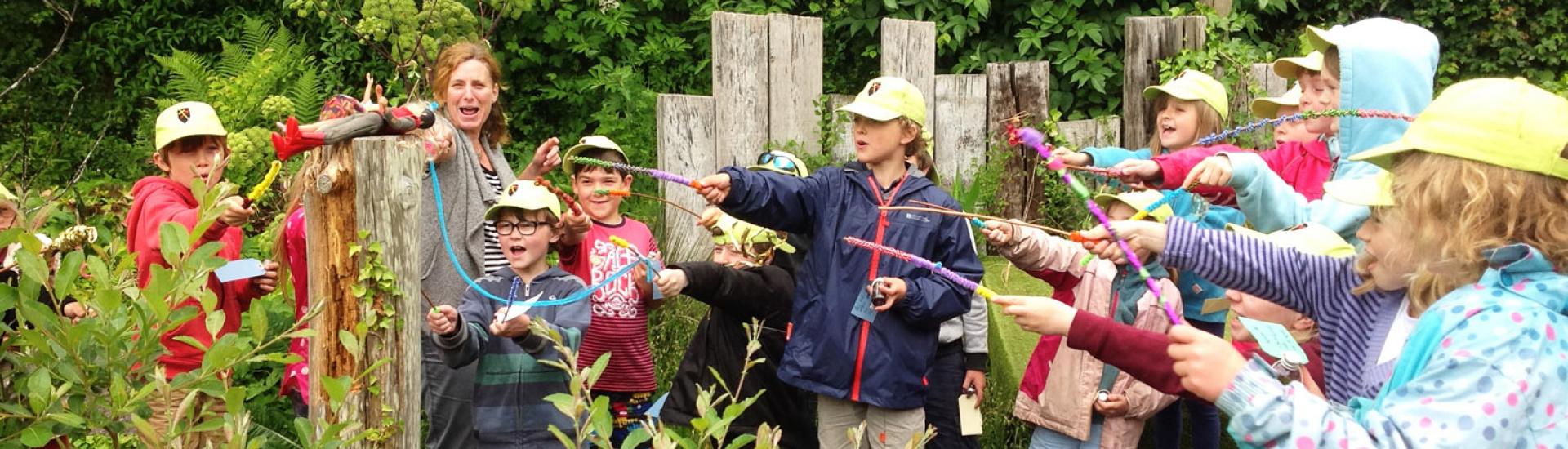 A school group learning outdoors