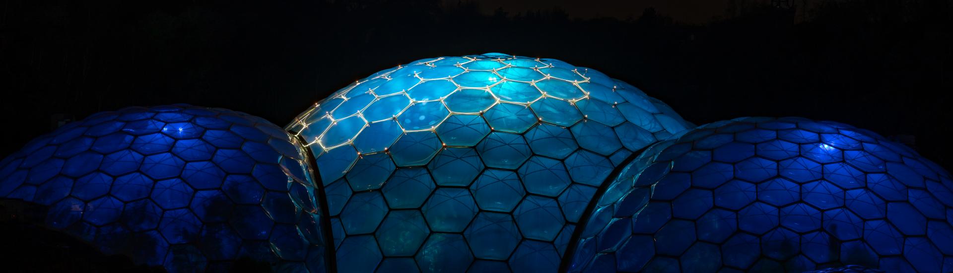 Eden Project Biomes lit at night