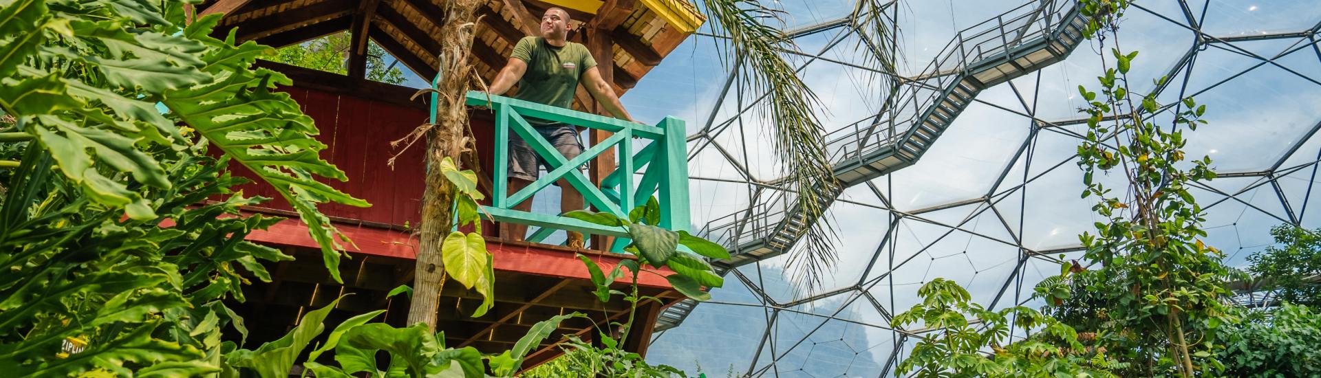 Costa Rica Eco Lodge at the Eden Project with Living Landscapes General Technician Isaac Bridet, who helped build the lodge