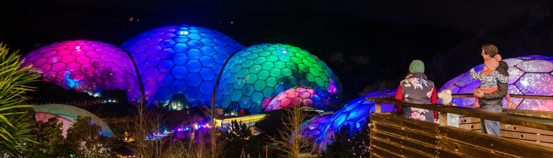 Eden Project Biomes with Christmas lights