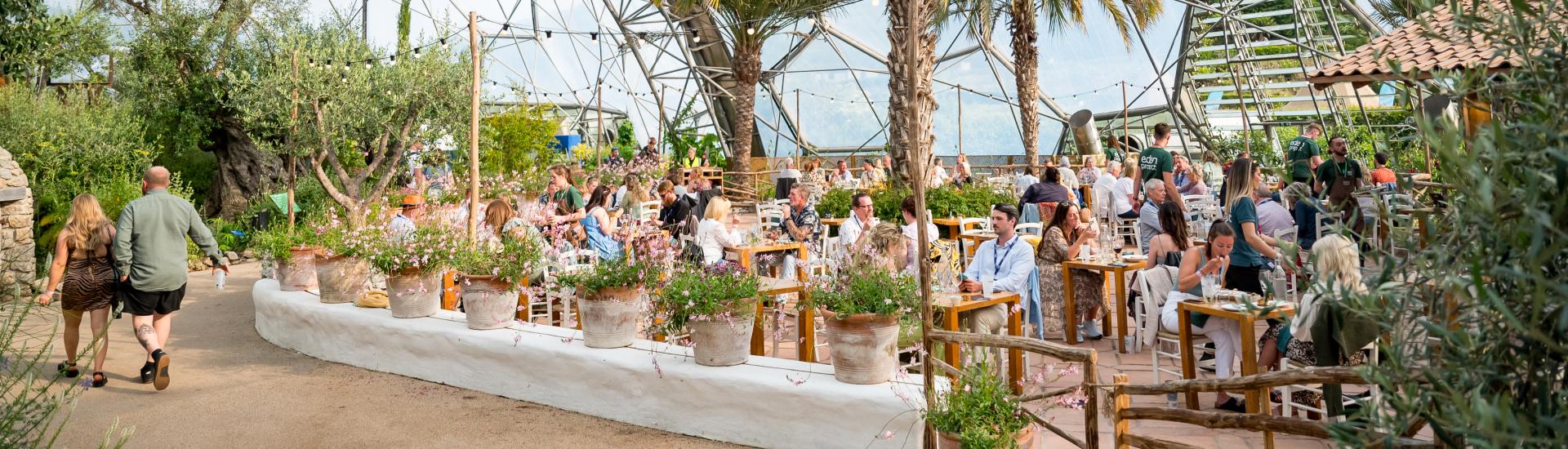 People enjoying a meal in the Mediterranean Biome