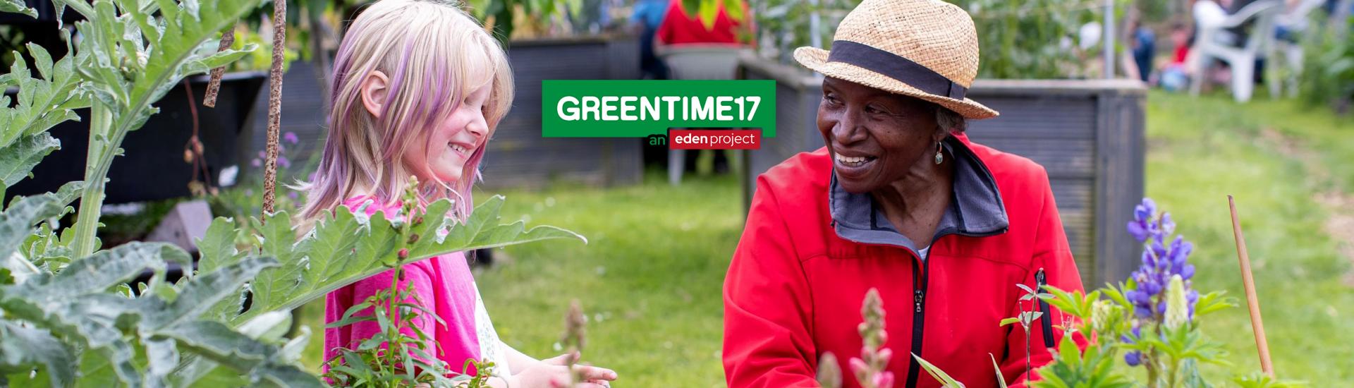 Young girl and woman in nature with Greentime17 logo overlaid